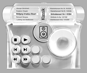 Das Torus-Datenarchiv. Hier: Musik, Genre: Klassik. Auf den Zylindern links das übergeordnete Verzeichnis, rechts der Unterordner. alt text goes here